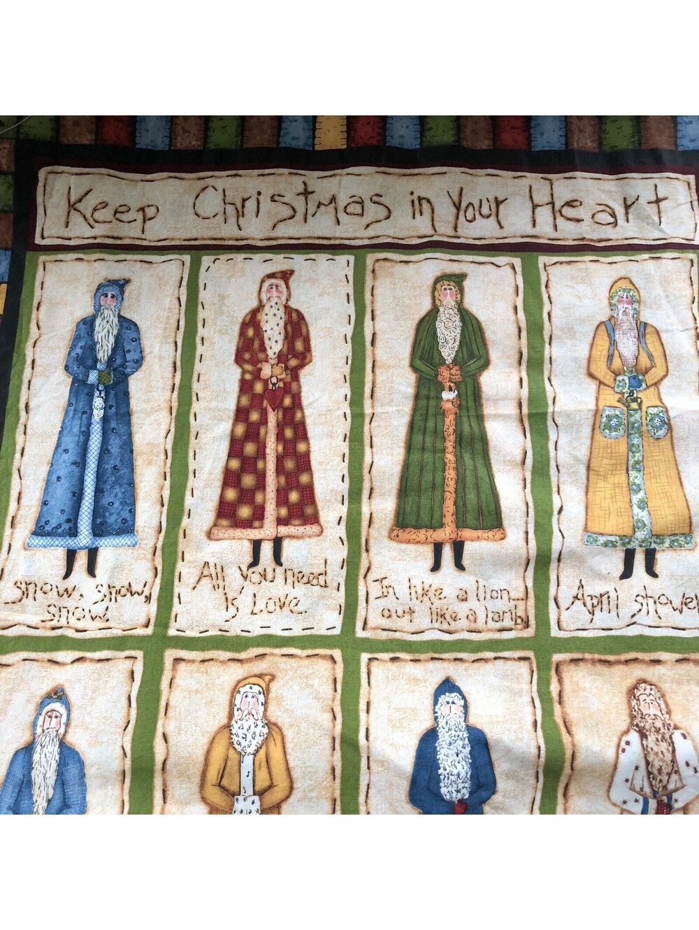 Keep Christmas in Your Heart All the Year Through Santa Fabric Panel R Betterley